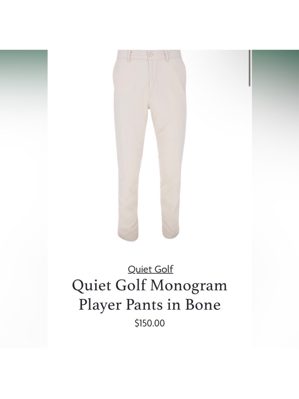 NWT quiet golf men’s monogram player pants in bone